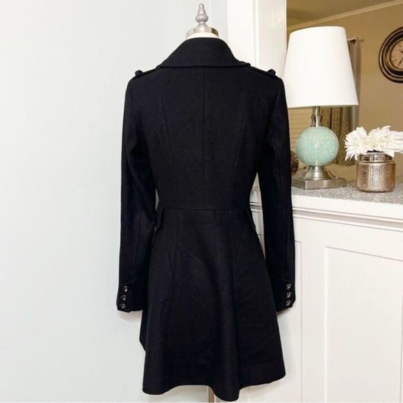 Via Spiga Black Wool Fit & Flare Skating Peacoat Dressy Winter Pea Coat XS 2 - Picture 6 of 10